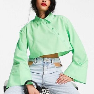 ASOS Cropped Button-Down Shirt with wide sleeves and asymmetric buttons in green